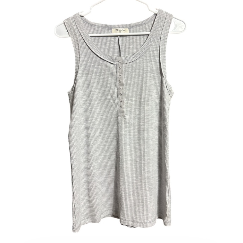 Zenana Gray Ribbed Henley Tank Top XL NWOT